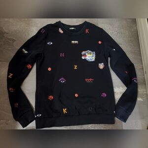 Kenzo Black Long Sleeves Crewneck Sweater with Printed Details. Embroidered. S.